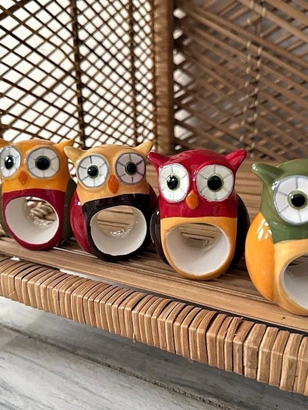 Owl Ceramic Napkin Rings / Place Card Holders- Set of 4/ Fall